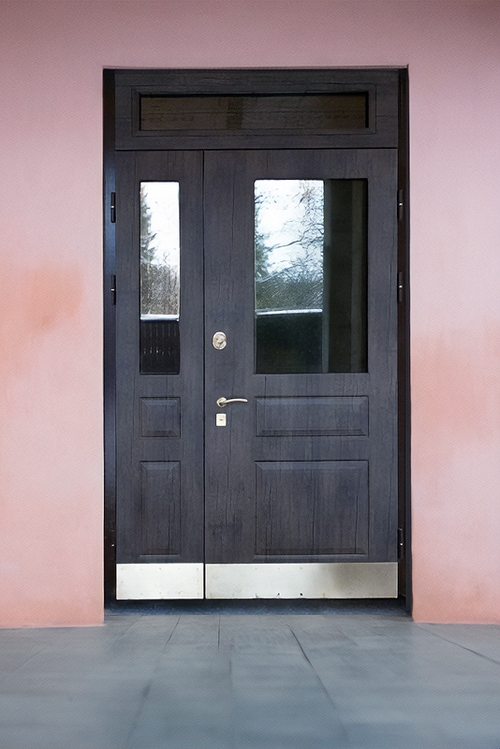 Полуторная остекленная дверь с отбойниками