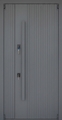 Входная полуторная дверь с длинной ручкой и панелями серого и белого цвета